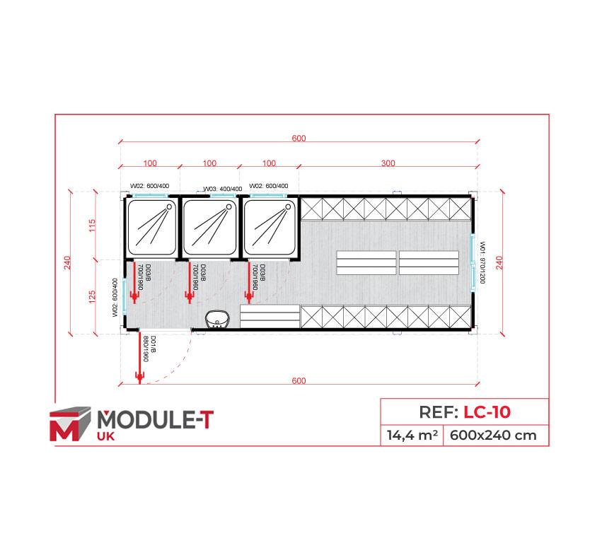 Module T UK | LC-A3000.2 – Locker & Sanitary Container with Shower (7.2 m²)
