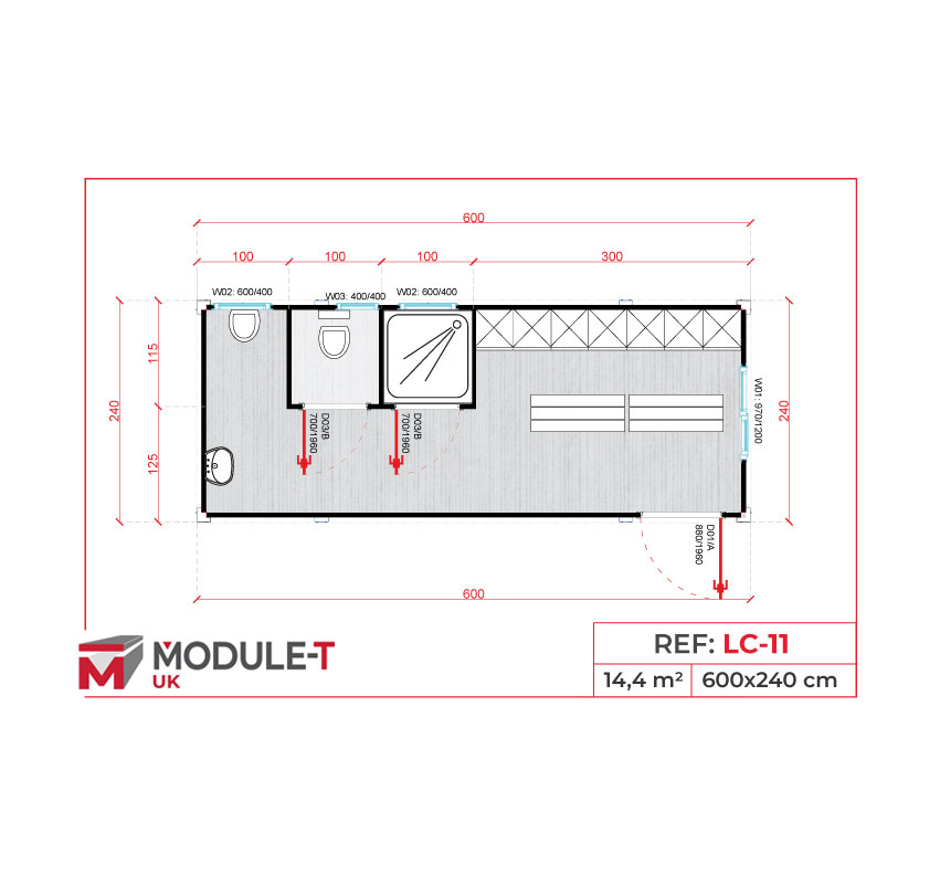 Module T UK | LC-A3000.2 – Locker & Sanitary Container with Shower (7.2 m²)