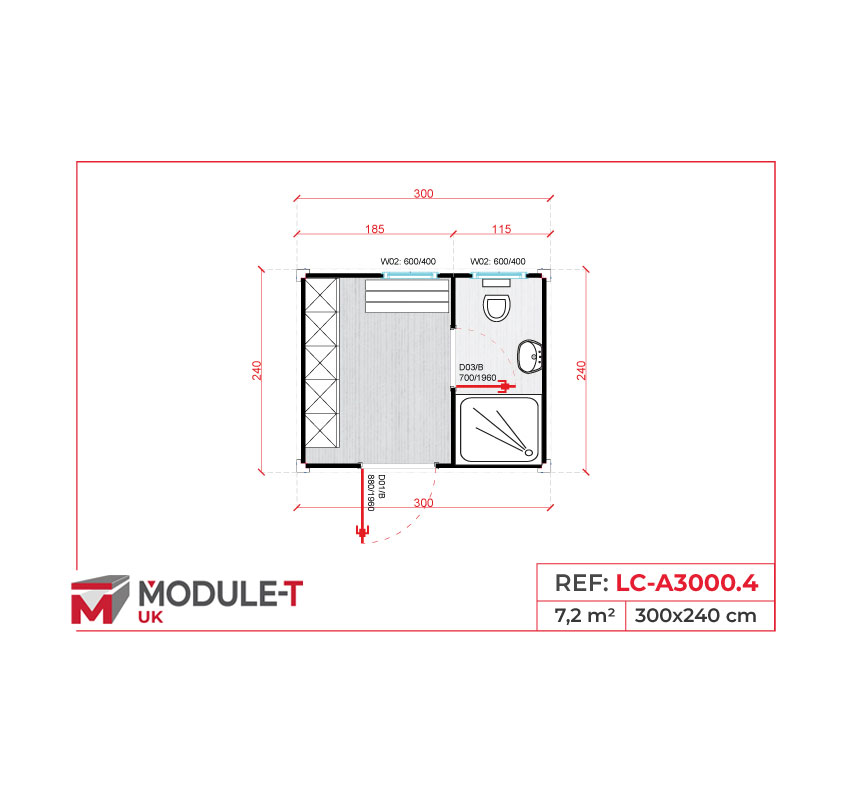 Module T UK | LC-A3000.2 – Locker & Sanitary Container with Shower (7.2 m²)