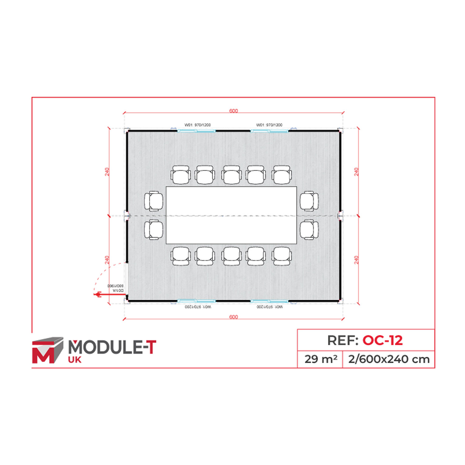 Module T UK | OC-12 – Site Office Container with Large Meeting Table (29 m²)
