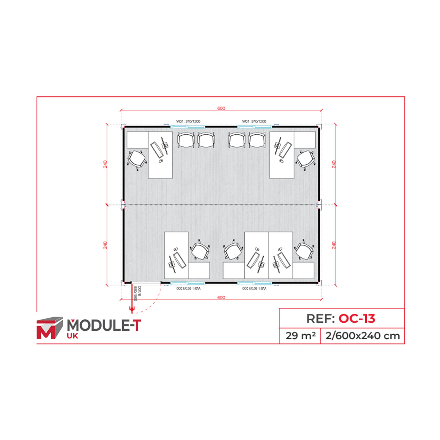 Module T UK | OC-13 – Large Open-Plan Office Container (29 m²)