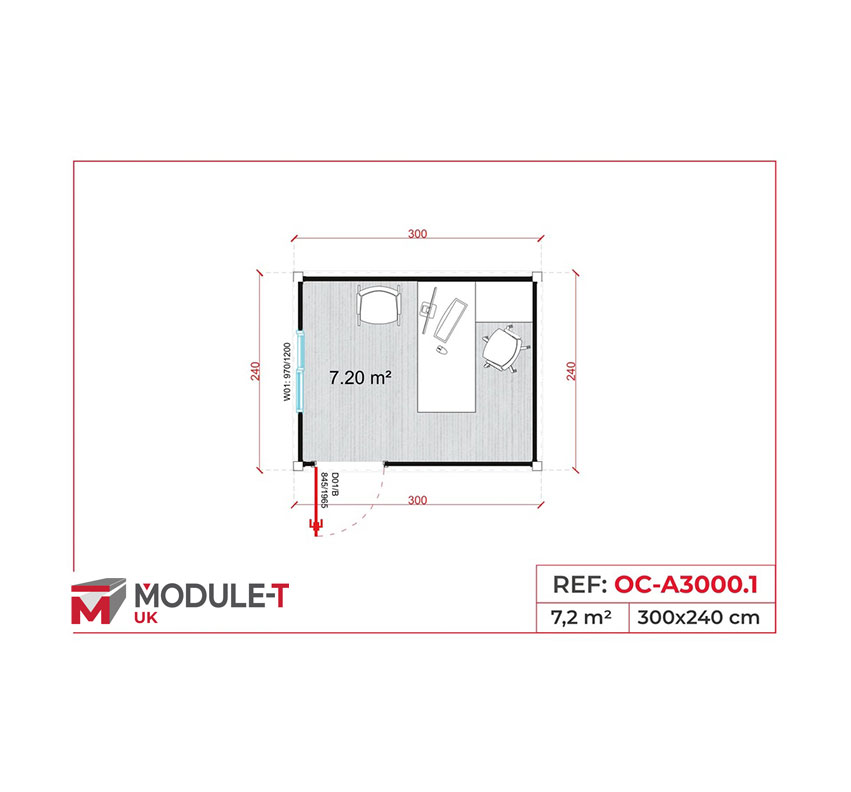 Module T UK | OC-A6000.1 – Site Office Container with Two Large Facing Workstations (14.4 m²)