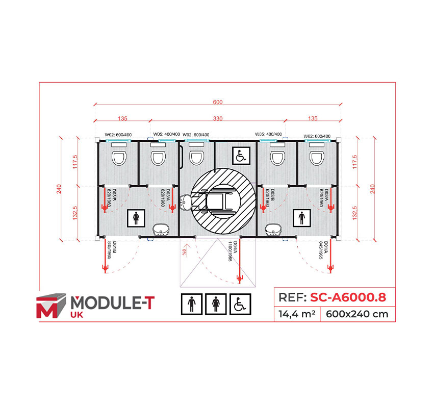 Module T UK | SC-A6000.8 – Multiple Toilet Cabins with Accessible Toilet