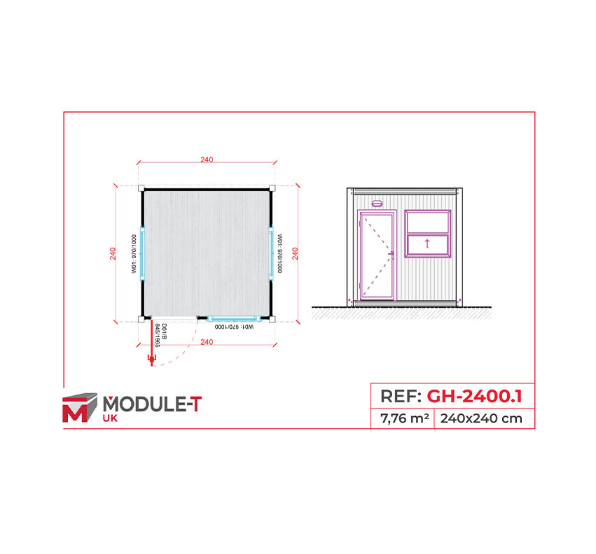 Module T UK | Security Guardhouse Container with Open Interior Workspace 5.76 m²