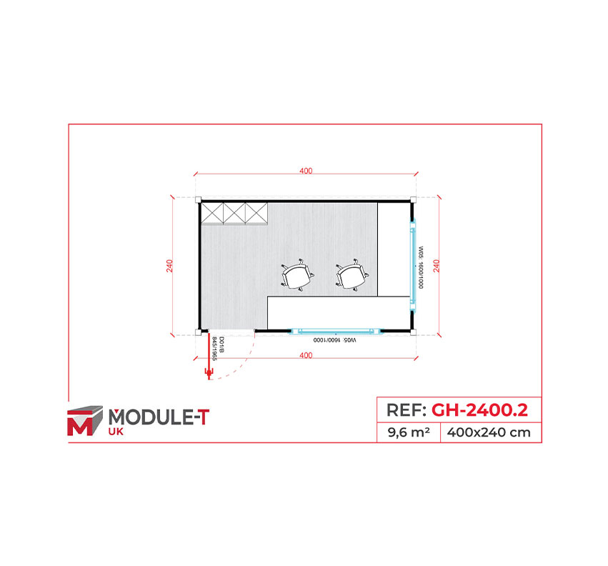 Module T UK | Security Guardhouse Container with Dual Workstations and Extended Visibility 9.6 m²