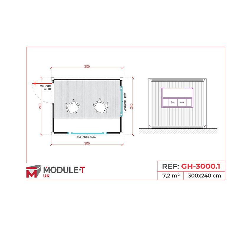 Module T UK | Security Guardhouse Container with Large Window and Spacious Office 7.2 m²