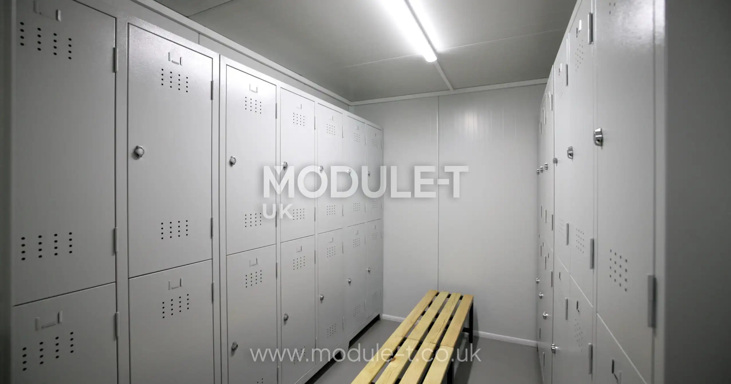 Sports changing room with lockers and changing benches