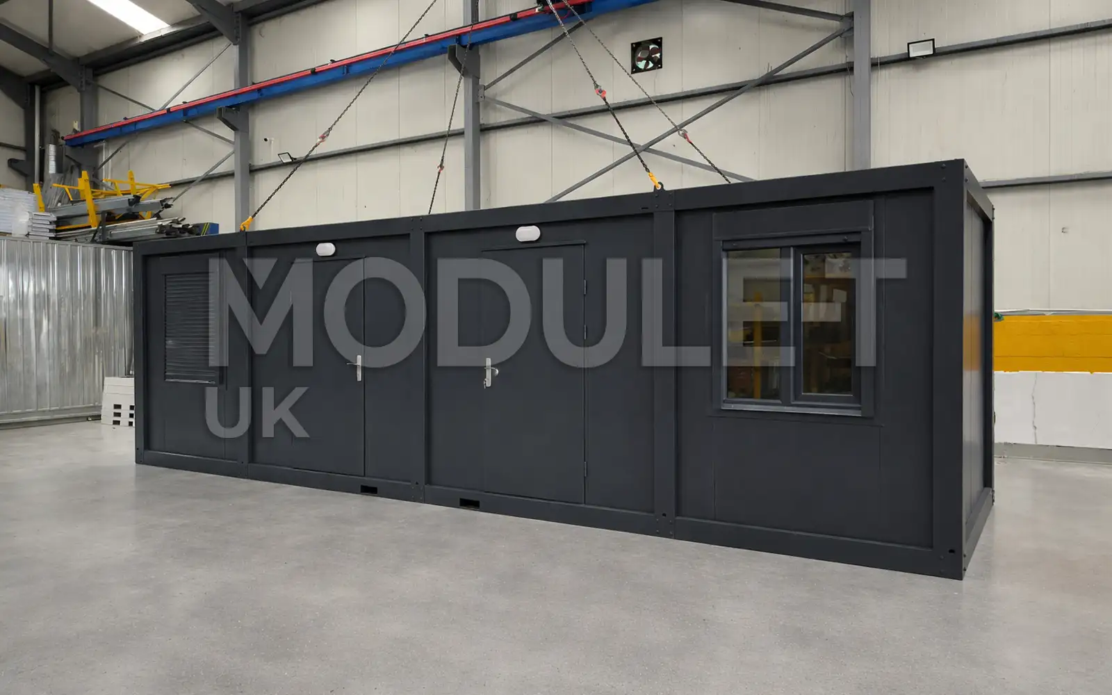 Dark grey portable office corner view — Module-T UK
