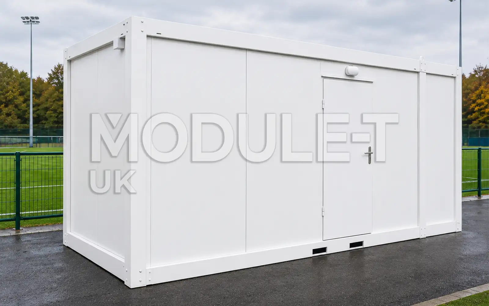 Modular changing room exterior side view — Module-T UK