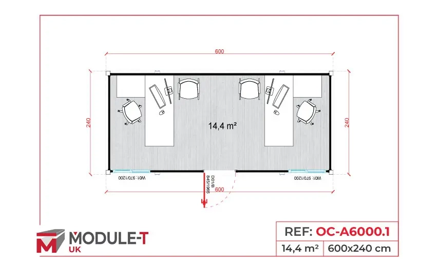 OC-A6000.1 office plan with two facing workstations