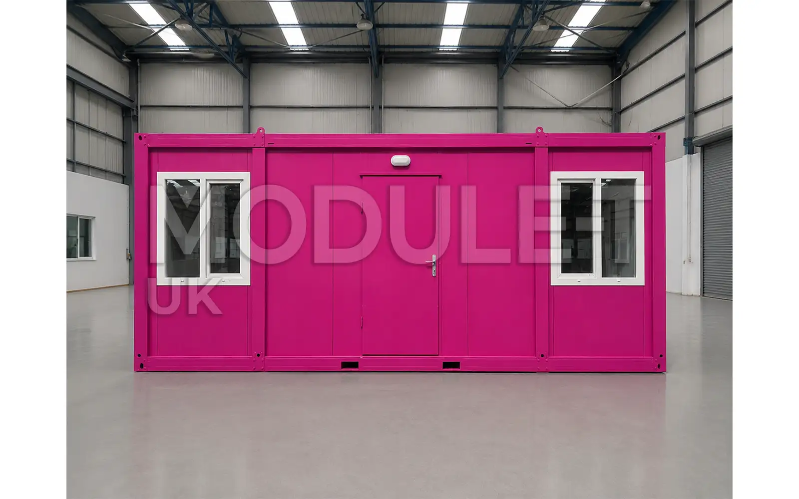 Pink office container front view — Module-T UK