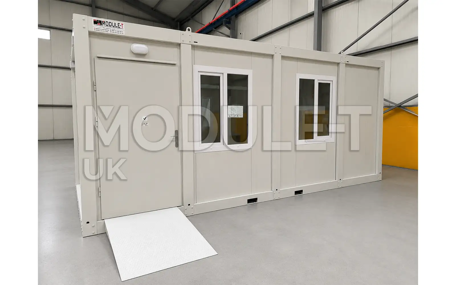 Portable office cabin entrance with access ramp — Module-T UK