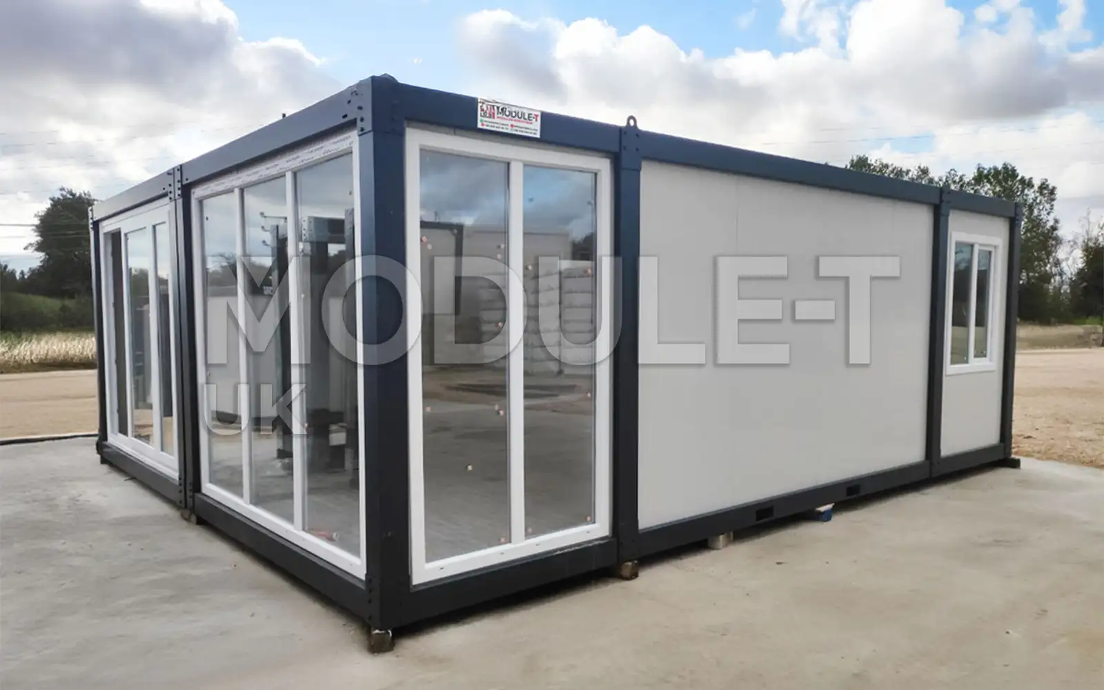 Portable office cabin glazed entrance — Module-T UK