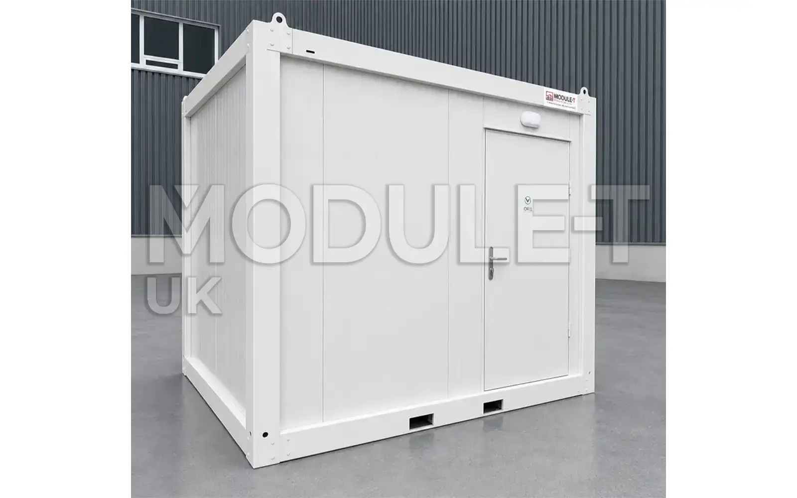 Portable toilet cabin side view — Module-T UK