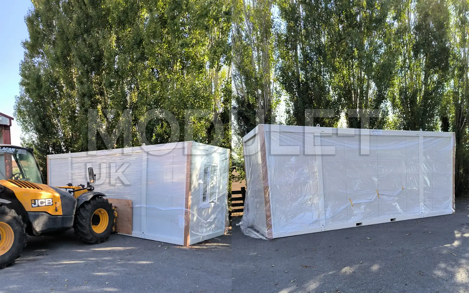 Wrapped office containers in outdoor storage — Module-T UK